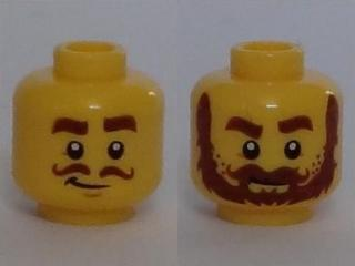 Minifigure, Head Dual Sided Brown Thick Eyebrows, Curly Moustache, Smirk / Thick Moustache, Bushy Beard Pattern