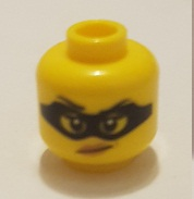 Minifigure, Head Female Black Eye Mask, Black Eyebrows with One Eyebrow Raised, Red Lips with Smirk Pattern