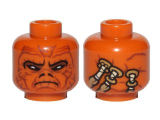 Minifigure, Head Alien SW Weequay with Black Brow and Nostrils, White Eyes, Dark Red Facial Lines, Frown, Wrapped Ponytails on Back Pattern