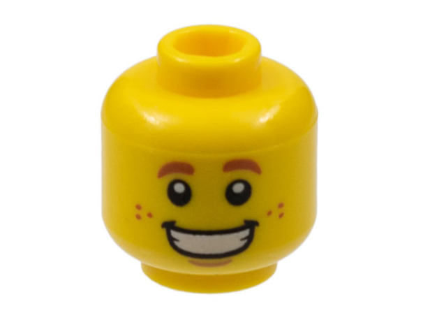 Minifigure, Head Dark Orange Eyebrows and Freckles, Wide Grin with Teeth Pattern