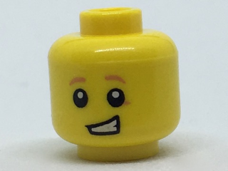 Minifigure, Head Child Dark Orange Eyebrows and Spot under Left Eye, Lopsided Open Grin Pattern