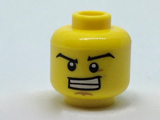 Minifigure, Head Black Wide Eyebrows, Wide Grin Showing Teeth, Dark Tan Dimple and Chin Pattern