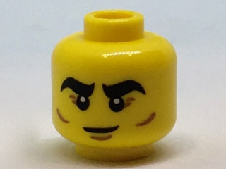Minifigure, Head Black Thick Eyebrows, Reddish Brown Crow's Feet and Cheek Lines Pattern