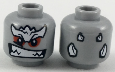 Minifigure, Head Alien with White Bushy Eyebrows, Red Eyes, Bared Sharp Teeth Pattern (Doomsday)