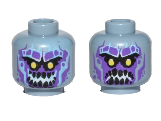 Minifigure, Head Dual Sided Alien with Yellow Eyes, Dark Purple Rock Teeth, Smile / Angry Pattern