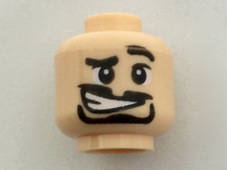 Minifigure, Head Black Eyebrows, Left Raised Eyebrow, Black Goatee, White Eyes with Black Pupils, Crooked Grin Pattern