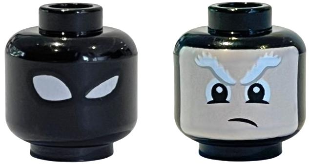 Minifigure, Head Dual Sided Alien with White Eyes and Left Eye Wink / Light Nougat Face with Bushy Eyebrows and Frown Pattern (Magneto)