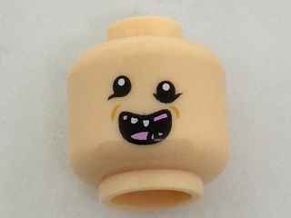 Minifigure, Head Uneven Black Eyes, Open Mouth with Missing Teeth and Pink Tongue Pattern