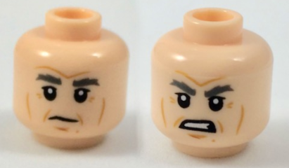 Minifigure, Head Dual Sided Thick Gray Eyebrows, Cheek Lines, White Pupils, Neutral / Angry Pattern (Han Solo)