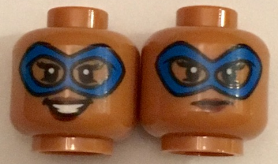 Minifigure, Head Dual Sided Female Blue Eye Mask, Open Mouth Smile / Determined Pattern