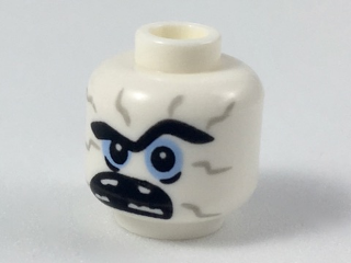Minifigure, Head Alien with Black Unibrow, Light Bluish Gray Cracks, Bright Light Blue Eyes, Wide Open Mouth Missing Teeth Pattern