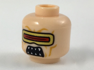 Minifigure, Head Alien with Gold and Red Visor, Black Open Mouth with White Sharp Teeth Pattern