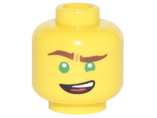 Minifigure, Head Reddish Brown Eyebrows, Green Eyes, Lopsided Open Mouth Grin Pattern (Lloyd)