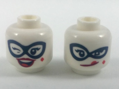 Minifigure, Head Dual Sided Female, Black Eye Mask, Red Lips and Diamond Beauty Mark, Wink / Licking Lips Pattern