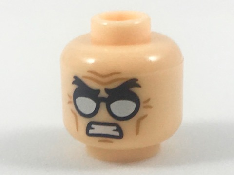 Minifigure, Head Black Angry Eyebrows, Silver Glasses, Gritted Teeth Pattern