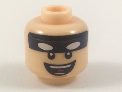Minifigure, Head Black Headband with White Batman Eyes, Open Mouth Smile Pattern