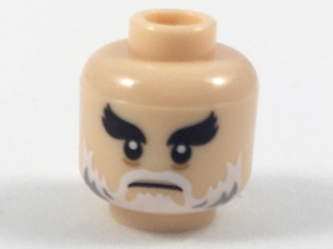 Minifigure, Head Black Bushy Eyebrows, White Moustache and Beard with Gray Pattern
