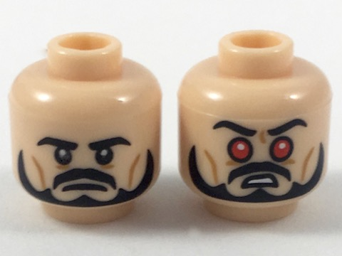 Minifigure, Head Dual Sided Black Eyebrows, Moustache and Beard, Passive / Red Eyes Pattern