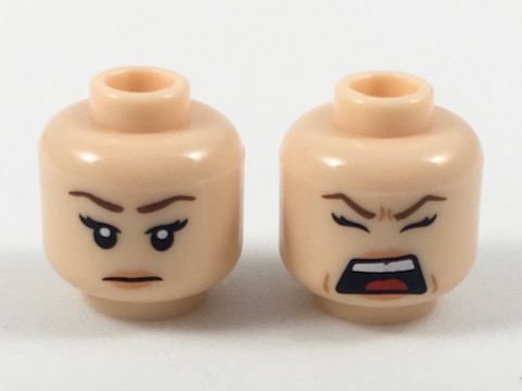 Minifigure, Head Dual Sided Female Reddish Brown Eyebrows, Bright Pink Lips, Neutral / Screaming Pattern