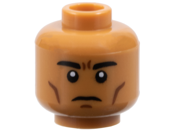 Minifigure, Head Black Eyebrows, Dark Brown Cheek Lines, Firm Expression Pattern