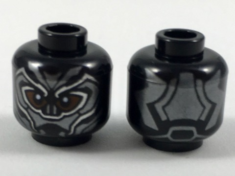 Minifigure, Head Mask with Eye Holes, Dark Silver Armor Plates, Silver Trim, Reddish Brown Skin Around Eyes Pattern