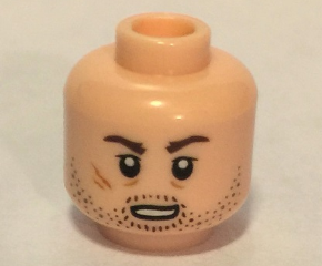 Minifigure, Head Male Brown Stubble, Dark Brown Eyebrows, Oval Mouth and Scar Pattern (SW DJ)