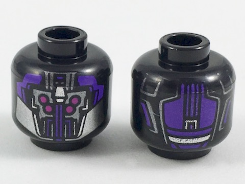 Minifigure, Head Alien Sakaarian with Dark Purple Armor, Silver Jaw Guard, and 4 Magenta Eyes Pattern