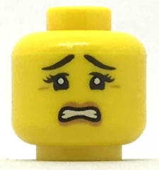 Minifigure, Head Female Black Eyebrows and Eyes with Three Eyelashes, Scared with Gritted Teeth Pattern