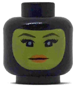 Minifigure, Head Female Balaclava with Yellow Face, Black Eyelashes, Tapered Eyebrows, Neutral Expression Pattern