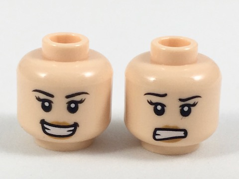 Minifigure, Head Dual Sided Female Black Eyebrows, Wide Smile / Embarrassed Expression Pattern