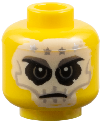 Minifigure, Head White Full Face Skull Tattoo, 4 Silver Stars on Forehead Pattern