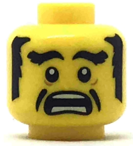 Minifigure, Head Black Eyebrows, Sideburns and Cheek Lines, Open Mouth Scared Pattern