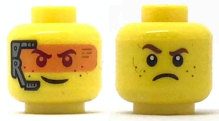 Minifigure, Head Dual Sided Smile with Silver Headset and Orange Head-Up Display (HUD) / Frown Pattern