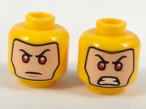 Minifigure, Head Dual Sided Balaclava with Light Nougat Face, Red Eyes, Firm / Angry with Gritted Teeth Pattern