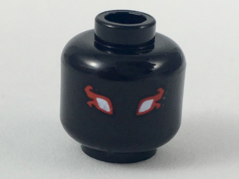 Minifigure, Head Alien with White Eyes with Red Flames Pattern