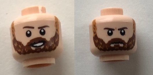 Minifigure, Head Dual Sided Reddish Brown Eyebrows, Reddish Brown Beard, Open Smile/Frown Pattern