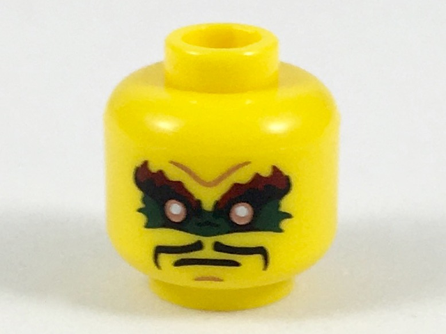 Minifigure, Head Dark Red Bushy Eyebrows, Copper Eyes, Dark Green Eye Paint, Black Thin Moustache, Medium Nougat Chin Dimple, Furrowed Brow, Stern Pattern