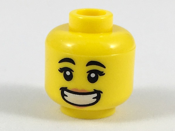 Minifigure, Head Female, Black Eyebrows, Peach Lips, Wide Smile with Teeth Pattern