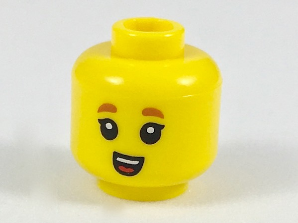 Minifigure, Head Child Dark Orange Small Eyebrows, Small Open Mouth with Teeth and Tongue Pattern