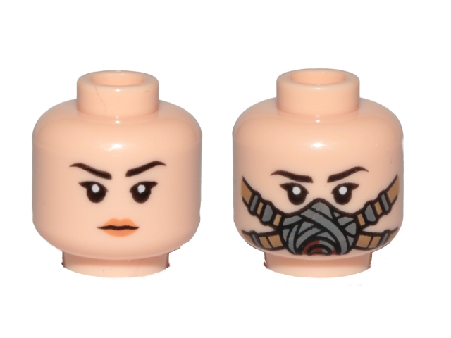 Minifigure, Head Dual Sided Female, Black Eyebrows, Orange Lips / Pilot Breathing Mask Pattern
