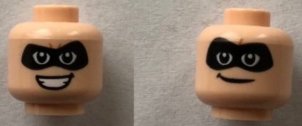 Minifigure, Head Dual Sided Black Mask, Smirk / Open Smile Pattern (Mr. Incredible)