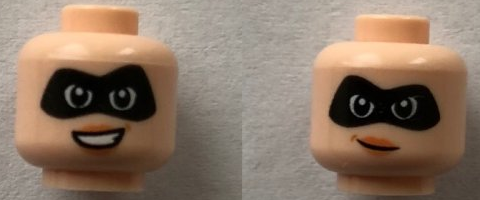 Minifigure, Head Dual Sided Female Black Mask, Open Smile / Smirk Pattern (Elastigirl)