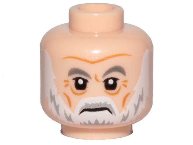 Minifigure, Head White Gray Eyebrows, Gray and White Beard and Wrinkles Pattern