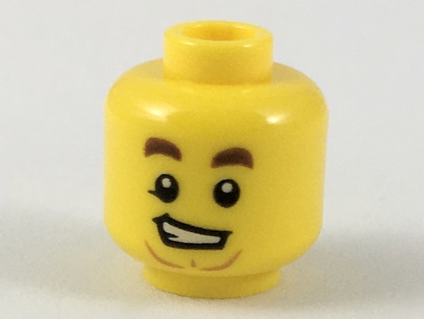 Minifigure, Head Reddish Brown Eyebrows, Lopsided Open Grin with Teeth, Medium Nougat Anchor Beard Pattern