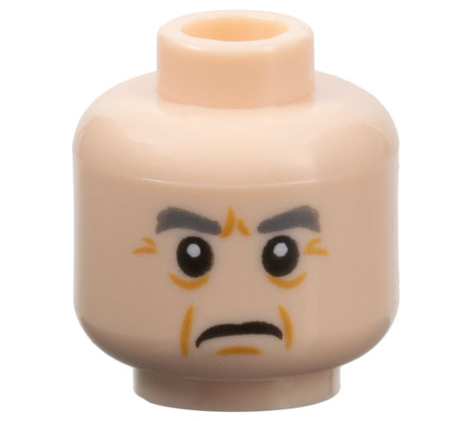 Minifigure, Head Dark Bluish Gray Eyebrows, Dark Orange Jowel Lines, Chin Dimple, and Wrinkles, Frown Pattern