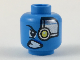 Minifigure, Head Alien Female with Silver Head Plate with Yellow Robot Eye on Left, Lopsided Scowl Pattern