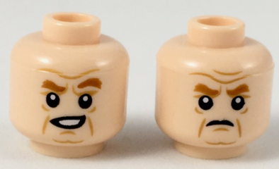 Minifigure, Head Dual Sided Dark Orange Eyebrows, Wrinkles, Lopsided Smirk / Scowl Pattern
