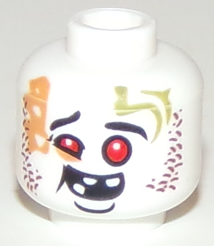 Minifigure, Head Alien Ninjago Red Eyes, Dark Red Rash, Missing Teeth, Goofy Expression Pattern
