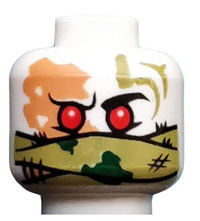 Minifigure, Head Alien Ninjago Red Eyes, Olive Green Bandana Wrap, Green Splotches, Stitching Pattern