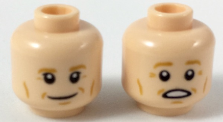 Minifigure, Head Dual Sided Medium Nougat Eyebrows and Contour Lines, Smile / Scared Pattern